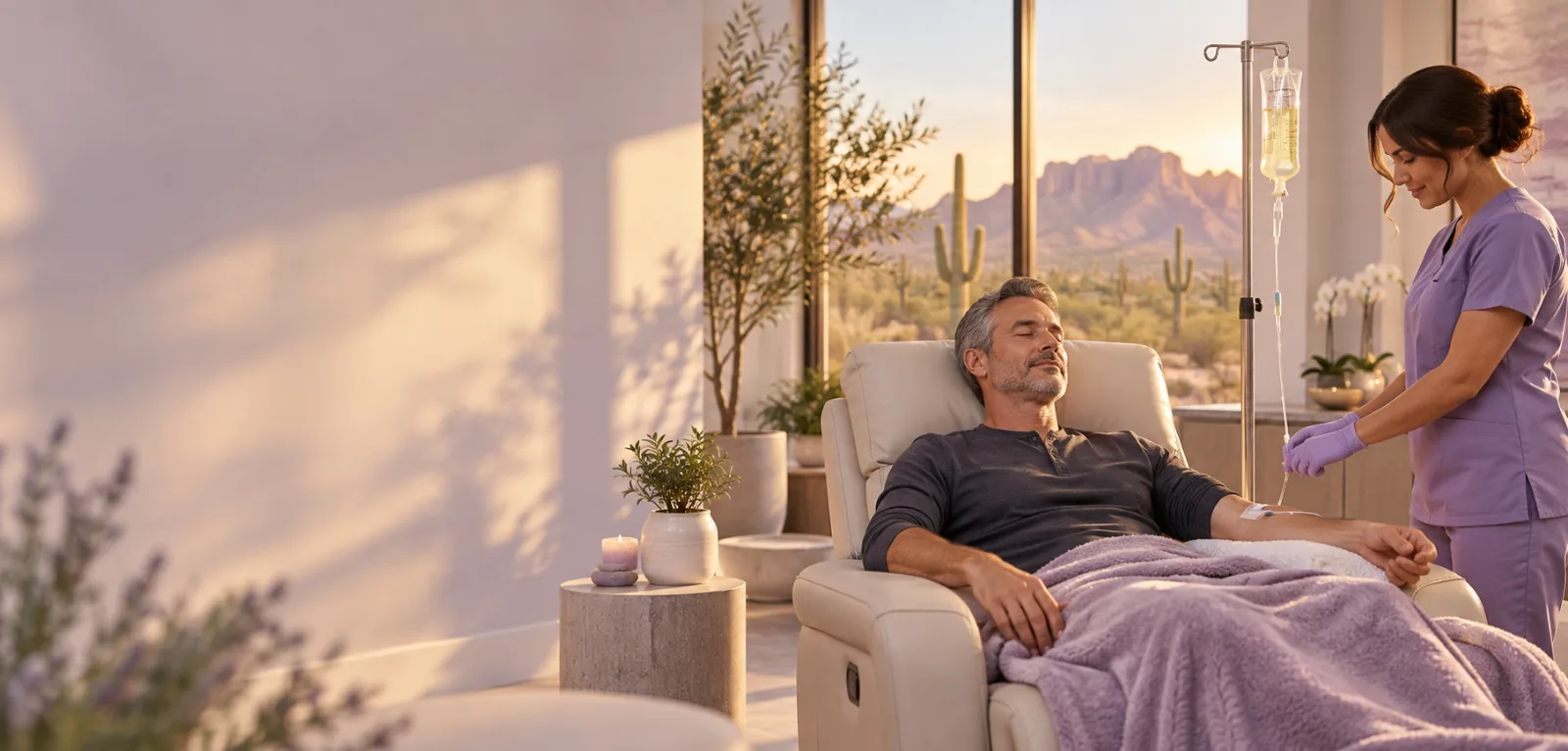 A client resting in a recliner during an NAD+ IV therapy session at Better Life Infusions in Mesa, Arizona