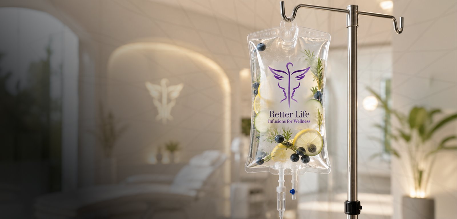 A Better Life Infusions IV bag hanging in the treatment room