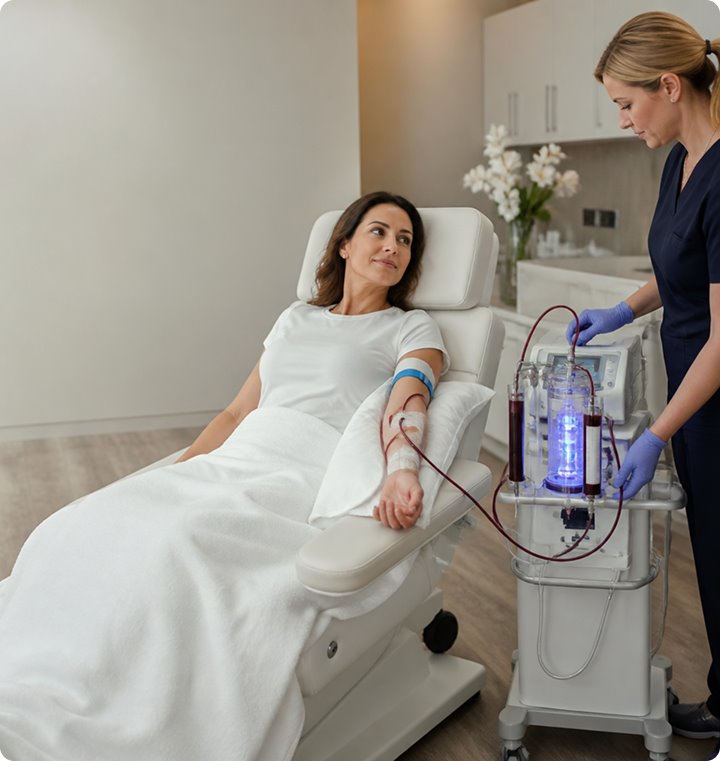 A client receiving a UVBI session at Better Life Infusions
