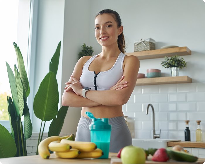 A client preparing a healthy meal at home