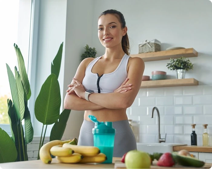 A client preparing a healthy meal at home